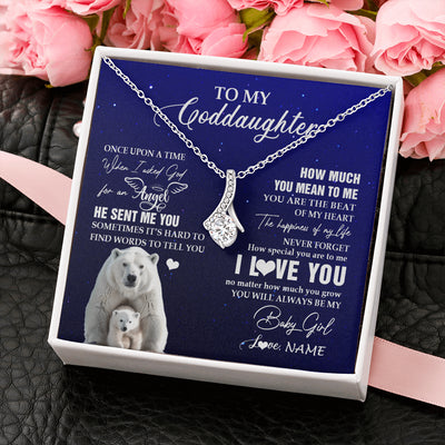 Alluring Beauty Necklace 14K White Gold Finish | 2 | Personalized To My Goddaughter Necklace From Godmother Uncle Polar Bear Never Forget I Love You Goddaughter Birthday Christmas Customized Gift Box Message Card | siriusteestore