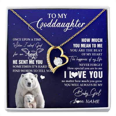 Forever Love Necklace 18K Yellow Gold Finish | 1 | Personalized To My Goddaughter Necklace From Godmother Uncle Polar Bear Never Forget I Love You Goddaughter Birthday Christmas Customized Gift Box Message Card | siriusteestore