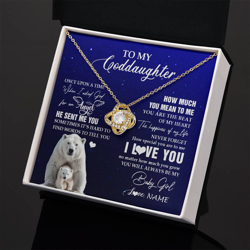 Love Knot Necklace 18K Yellow Gold Finish | 2 | Personalized To My Goddaughter Necklace From Godmother Uncle Polar Bear Never Forget I Love You Goddaughter Birthday Christmas Customized Gift Box Message Card | siriusteestore