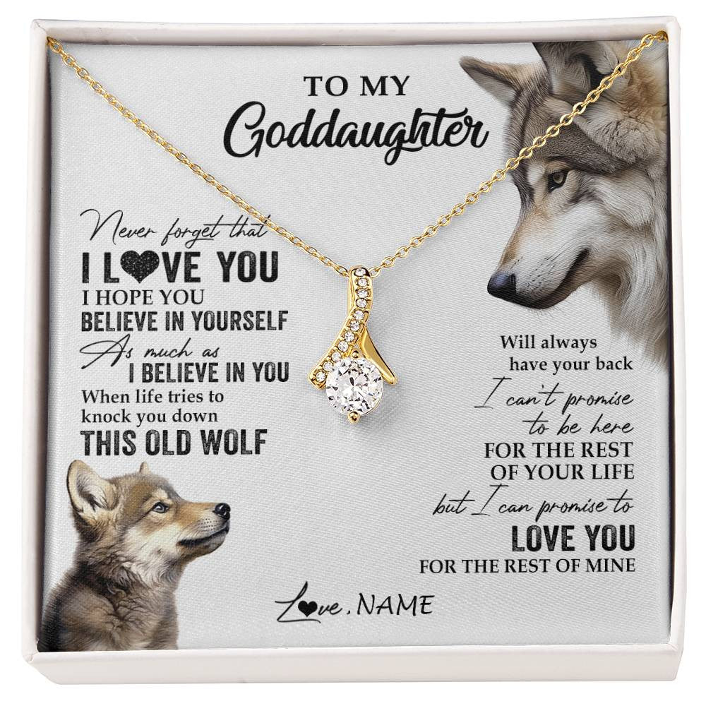 Alluring Beauty Necklace 18K Yellow Gold Finish | 1 | Personalized To My Goddaughter Necklace From Godmother Uncle This Old Wolf Love You Godchild Birthday Graduation Christmas Customized Gift Box Message Card | siriusteestore