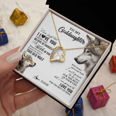 Forever Love Necklace 18K Yellow Gold Finish | 2 | Personalized To My Goddaughter Necklace From Godmother Uncle This Old Wolf Love You Godchild Birthday Graduation Christmas Customized Gift Box Message Card | siriusteestore