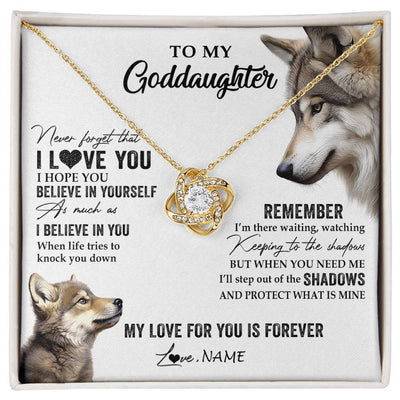 Love Knot Necklace 18K Yellow Gold Finish | 1 | Personalized To My Goddaughter Necklace From Godmother Uncle Wolf My Love For You Is Forever Goddaughter Birthday Christmas Customized Gift Box Message Card | siriusteestore