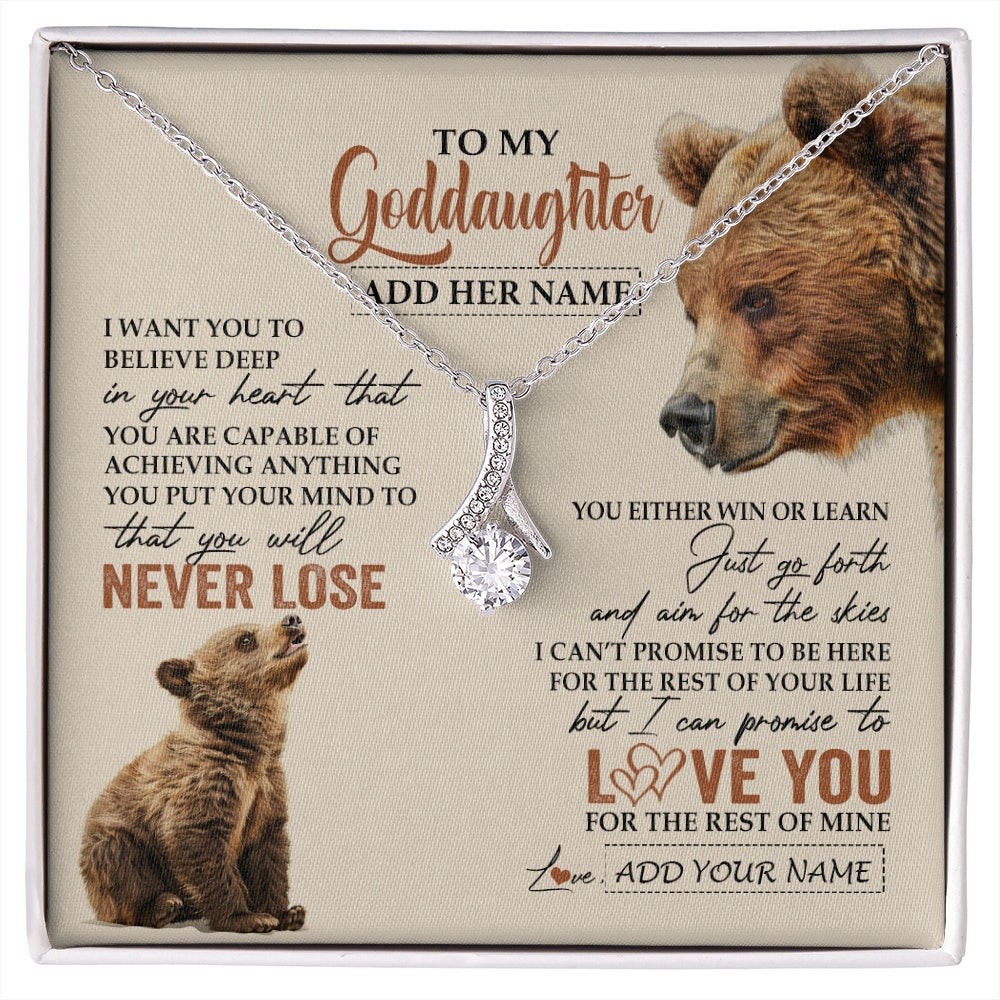 Alluring Beauty Necklace 14K White Gold Finish | 1 | Personalized To My Goddaughter Necklace From Godmother Uncle You Will Never Lose Bear Goddaughter Birthday Gifts Graduation Christmas Gift Box Message Card | siriusteestore.myshopify