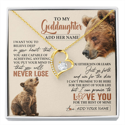 Forever Love Necklace 18K Yellow Gold Finish | 1 | Personalized To My Goddaughter Necklace From Godmother Uncle You Will Never Lose Bear Goddaughter Birthday Gifts Graduation Christmas Gift Box Message Card | siriusteestore.myshopify