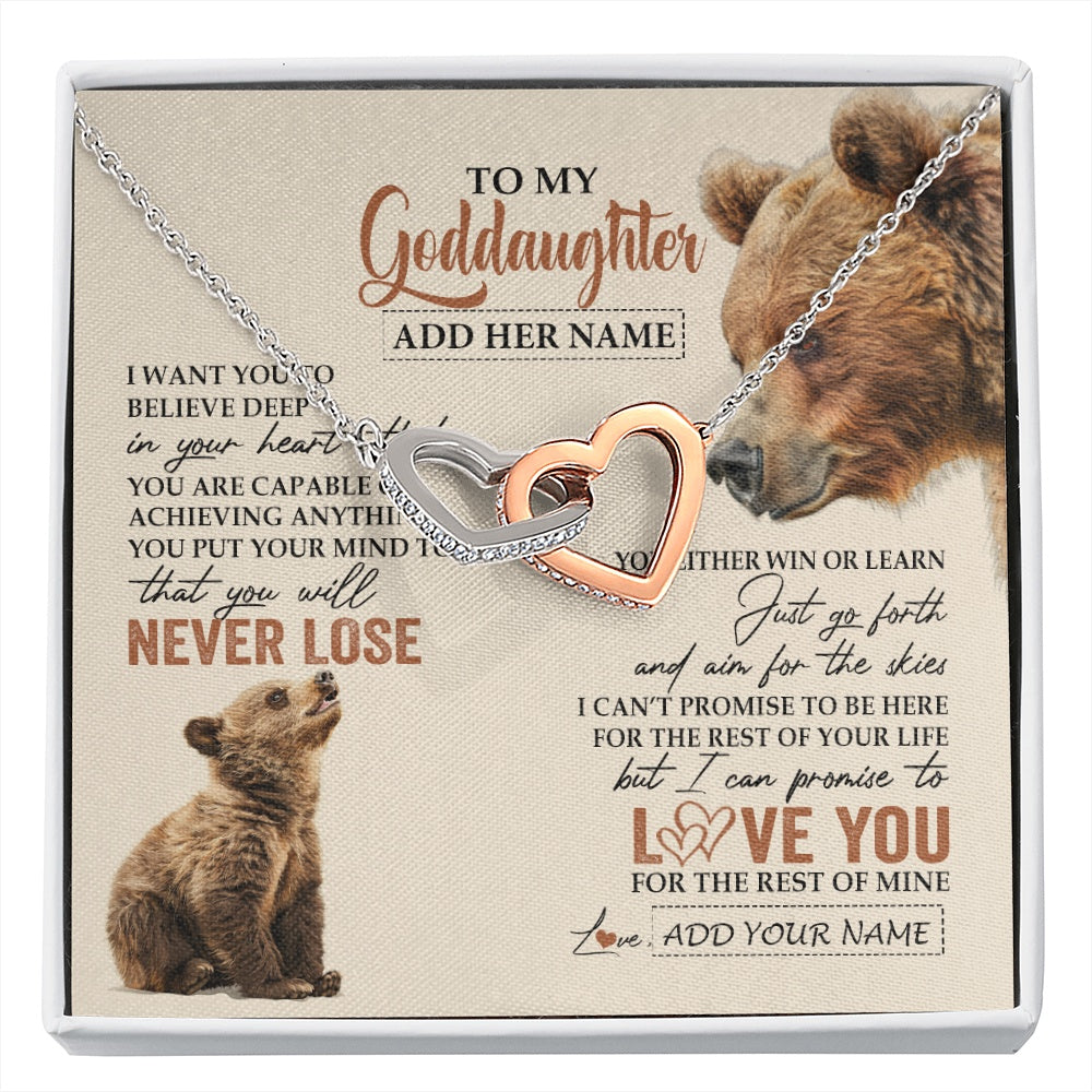 Interlocking Hearts Necklace Stainless Steel & Rose Gold Finish | 1 | Personalized To My Goddaughter Necklace From Godmother Uncle You Will Never Lose Bear Goddaughter Birthday Gifts Graduation Christmas Gift Box Message Card | siriusteestore.myshopify