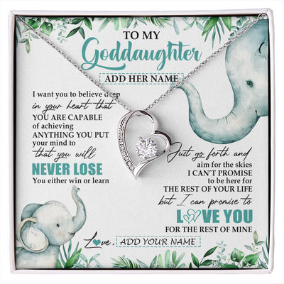 Forever Love Necklace 14K White Gold Finish | 1 | Personalized To My Goddaughter Necklace From Godmother Uncle You Will Never Lose Elephant Goddaughter Birthday Gifts Christmas Custom Gift Box Message Card | siriusteestore