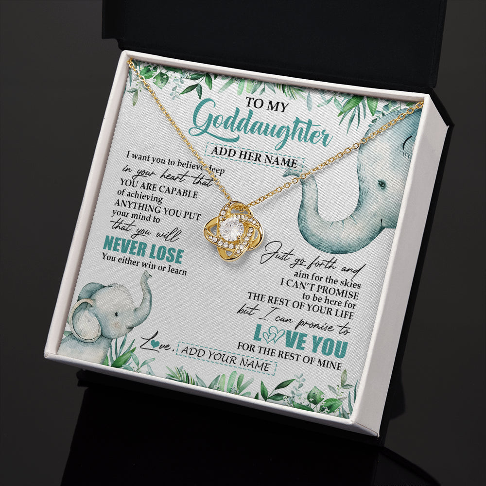 Love Knot Necklace 18K Yellow Gold Finish | 2 | Personalized To My Goddaughter Necklace From Godmother Uncle You Will Never Lose Elephant Goddaughter Birthday Gifts Christmas Custom Gift Box Message Card | siriusteestore
