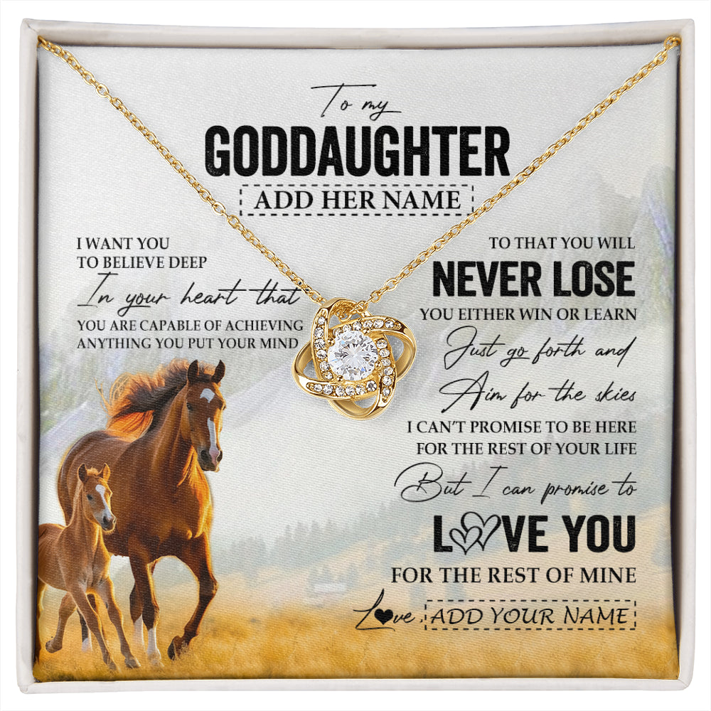 Love Knot Necklace 18K Yellow Gold Finish | 1 | Personalized To My Goddaughter Necklace From Godmother Uncle You Will Never Lose Horse Goddaughter Birthday Gifts Christmas Customized Gift Box Message Card | siriusteestore