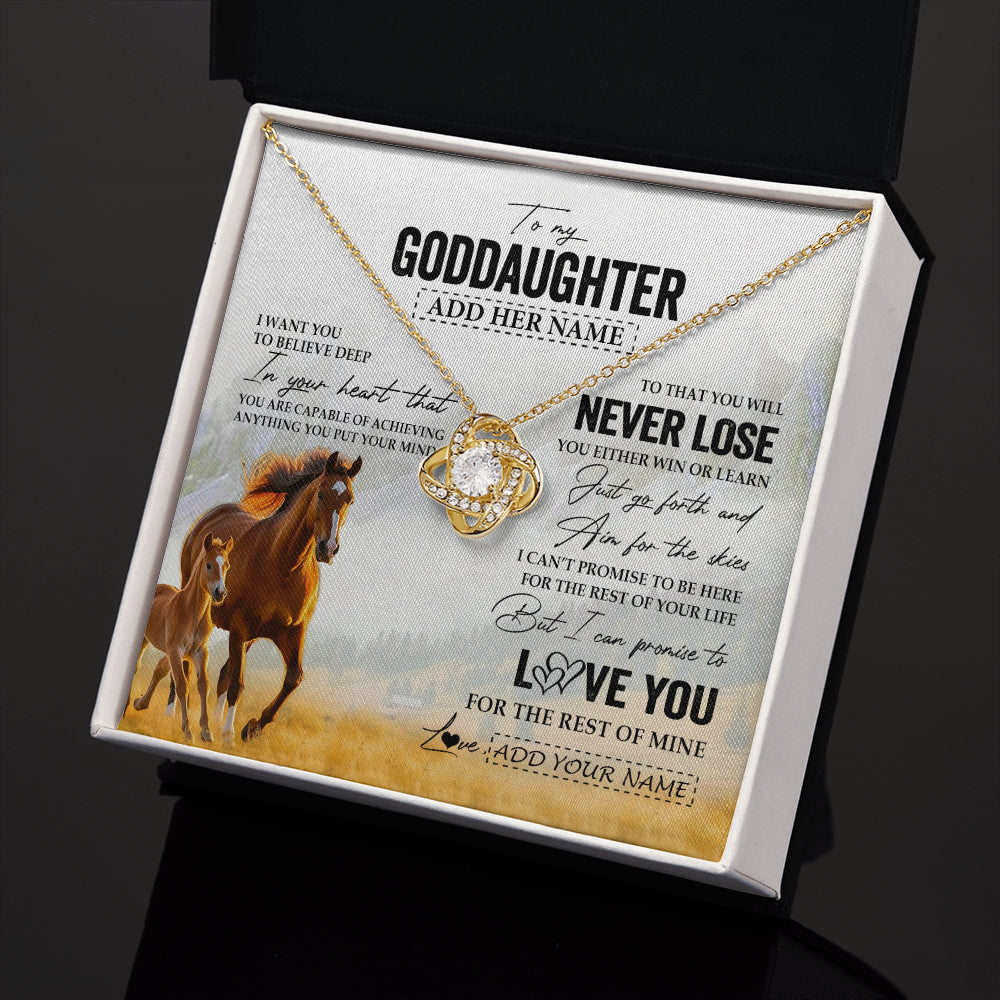 Love Knot Necklace 18K Yellow Gold Finish | 2 | Personalized To My Goddaughter Necklace From Godmother Uncle You Will Never Lose Horse Goddaughter Birthday Gifts Christmas Customized Gift Box Message Card | siriusteestore