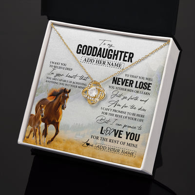 Love Knot Necklace 18K Yellow Gold Finish | 2 | Personalized To My Goddaughter Necklace From Godmother Uncle You Will Never Lose Horse Goddaughter Birthday Gifts Christmas Customized Gift Box Message Card | siriusteestore