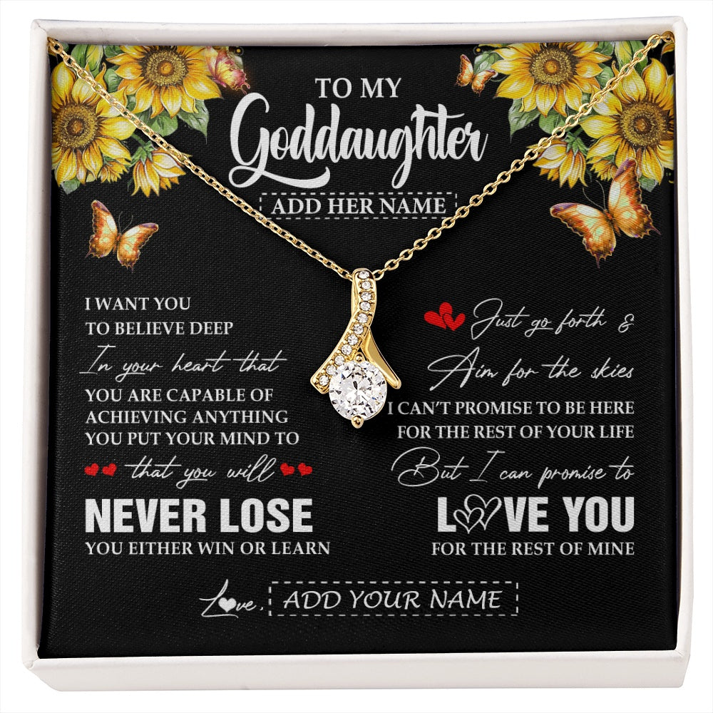 Alluring Beauty Necklace 18K Yellow Gold Finish | 1 | Personalized To My Goddaughter Necklace From Godmother Uncle You Will Never Lose Sunflower Goddaughter Birthday Gifts Christmas Custom Gift Box Message Card | siriusteestore.myshopify