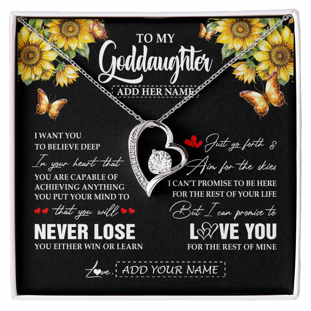 Forever Love Necklace 14K White Gold Finish | 1 | Personalized To My Goddaughter Necklace From Godmother Uncle You Will Never Lose Sunflower Goddaughter Birthday Gifts Christmas Custom Gift Box Message Card | siriusteestore.myshopify