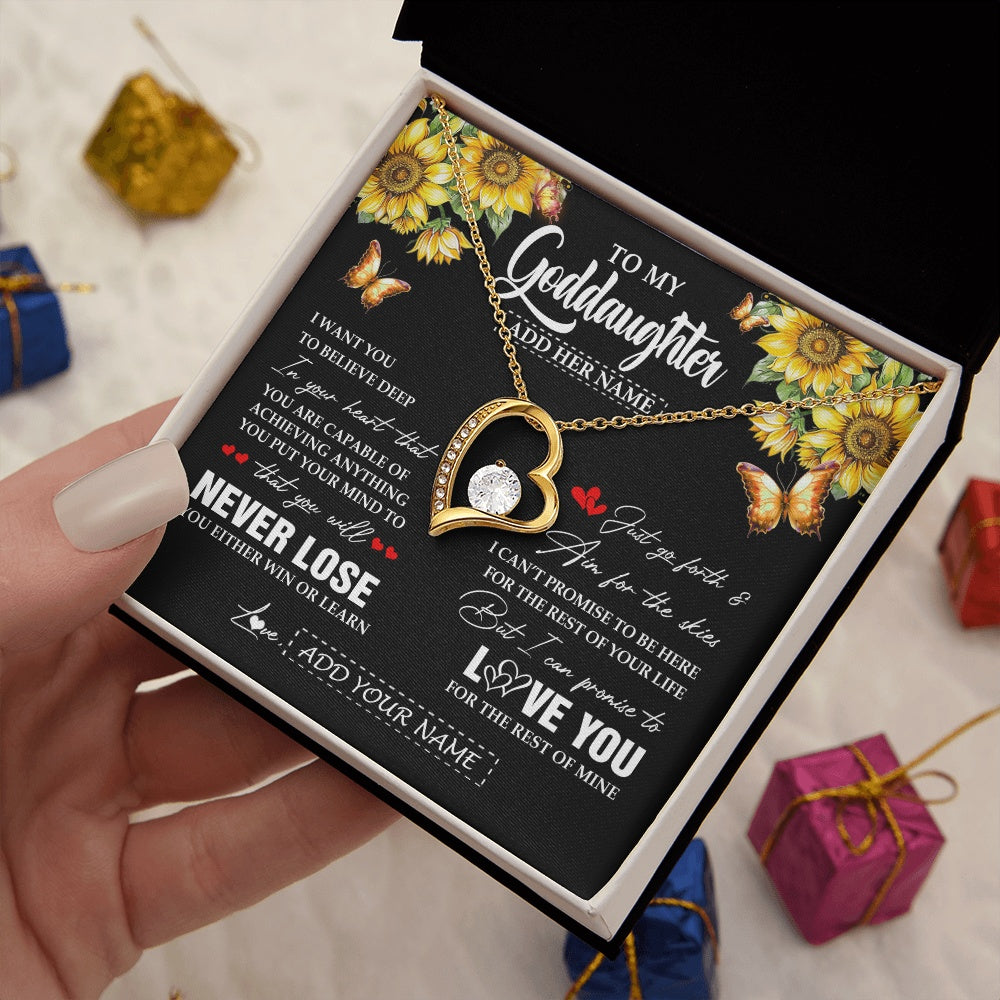 Forever Love Necklace 18K Yellow Gold Finish | 2 | Personalized To My Goddaughter Necklace From Godmother Uncle You Will Never Lose Sunflower Goddaughter Birthday Gifts Christmas Custom Gift Box Message Card | siriusteestore.myshopify