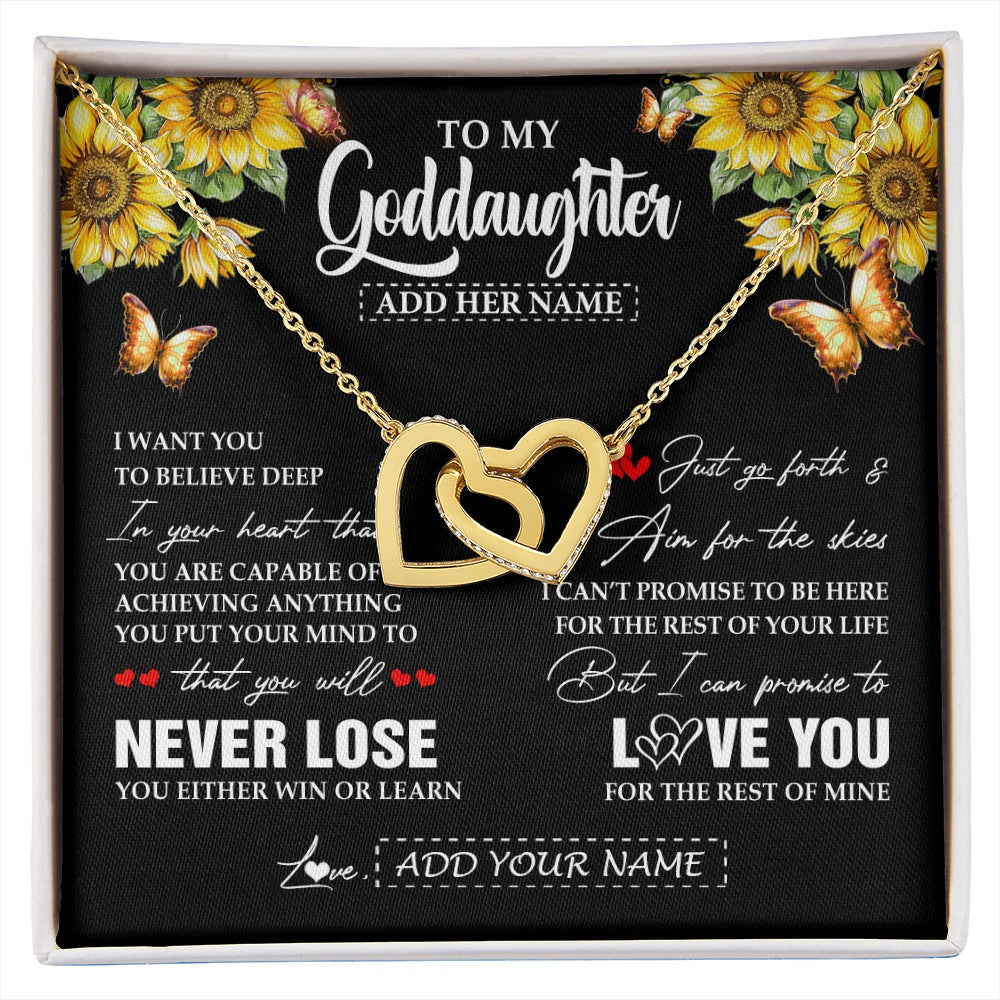 Interlocking Hearts Necklace 18K Yellow Gold Finish | 1 | Personalized To My Goddaughter Necklace From Godmother Uncle You Will Never Lose Sunflower Goddaughter Birthday Gifts Christmas Custom Gift Box Message Card | siriusteestore.myshopify