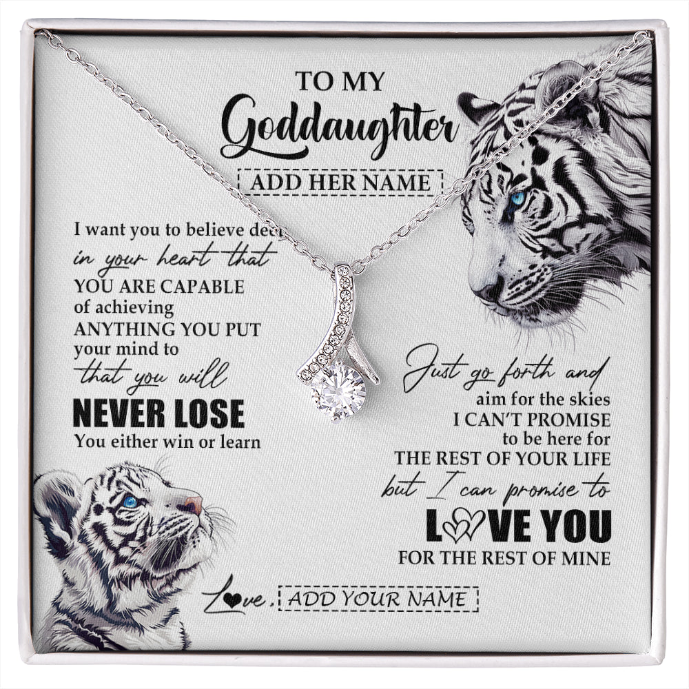 Alluring Beauty Necklace 14K White Gold Finish | 1 | Personalized To My Goddaughter Necklace From Godmother Uncle You Will Never Lose White Tiger Goddaughter Birthday Gifts Christmas Custom Gift Box Message Card | siriusteestore