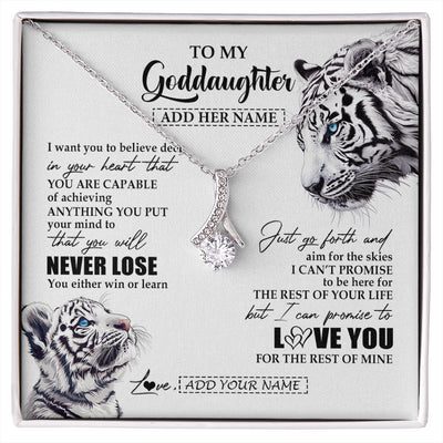 Alluring Beauty Necklace 14K White Gold Finish | 1 | Personalized To My Goddaughter Necklace From Godmother Uncle You Will Never Lose White Tiger Goddaughter Birthday Gifts Christmas Custom Gift Box Message Card | siriusteestore