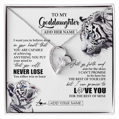 Forever Love Necklace 14K White Gold Finish | 1 | Personalized To My Goddaughter Necklace From Godmother Uncle You Will Never Lose White Tiger Goddaughter Birthday Gifts Christmas Custom Gift Box Message Card | siriusteestore