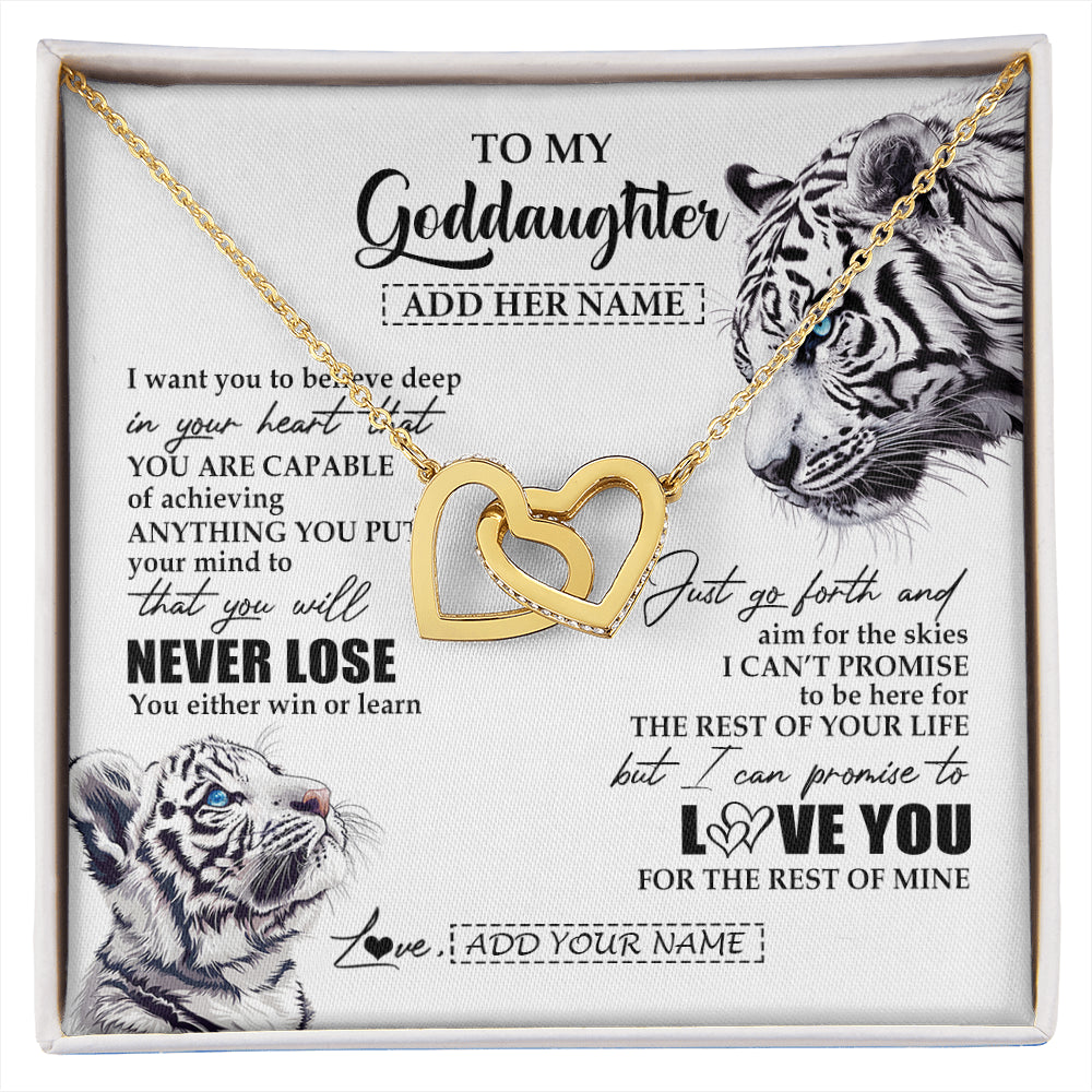 Interlocking Hearts Necklace 18K Yellow Gold Finish | 1 | Personalized To My Goddaughter Necklace From Godmother Uncle You Will Never Lose White Tiger Goddaughter Birthday Gifts Christmas Custom Gift Box Message Card | siriusteestore