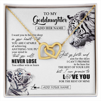 Interlocking Hearts Necklace 18K Yellow Gold Finish | 1 | Personalized To My Goddaughter Necklace From Godmother Uncle You Will Never Lose White Tiger Goddaughter Birthday Gifts Christmas Custom Gift Box Message Card | siriusteestore
