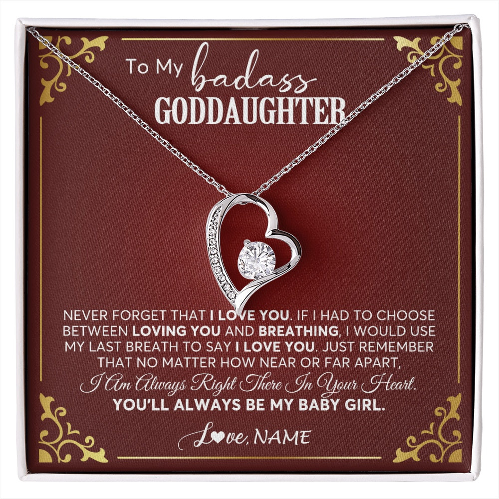 Forever Love Necklace 14K White Gold Finish | 1 | Personalized To My Goddaughter Necklace From Godmother Uncle You'll Always Be My Goddaughter Birthday Christmas Customized Gift Box Message Card | siriusteestore.myshopify