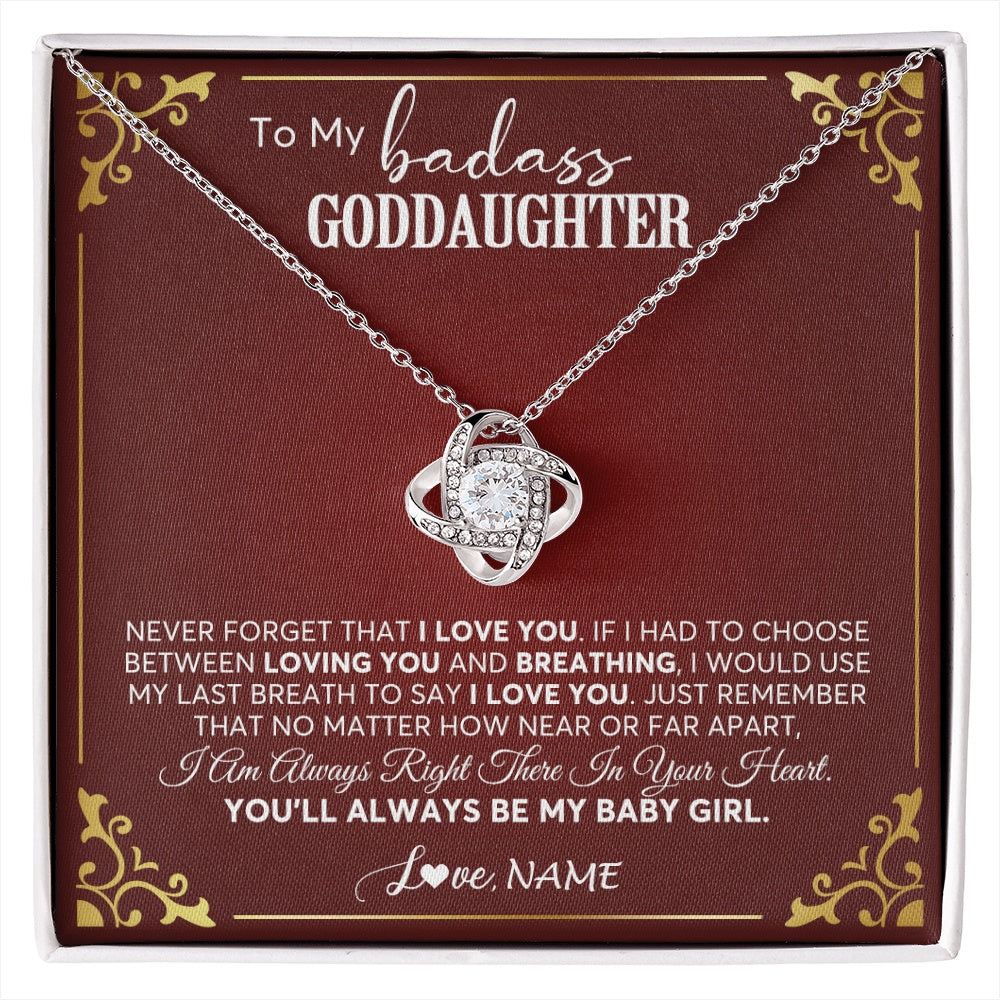 Love Knot Necklace 14K White Gold Finish | 1 | Personalized To My Goddaughter Necklace From Godmother Uncle You'll Always Be My Goddaughter Birthday Christmas Customized Gift Box Message Card | siriusteestore.myshopify