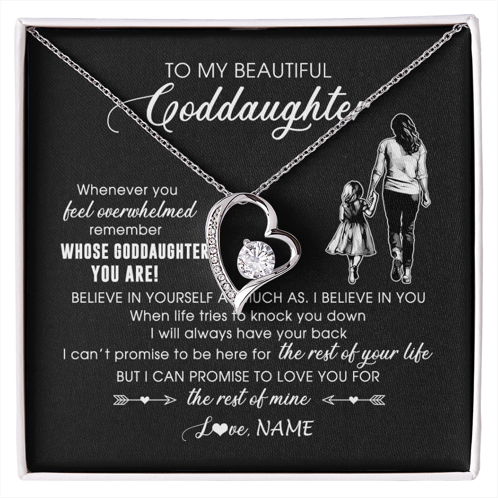 Forever Love Necklace 14K White Gold Finish | 1 | Personalized To My Goddaughter Necklace From Godmother Whenever You Feel Overwhelmed Goddaughter Jewelry Birthday Graduation Christmas Customized Message Card | siriusteestore