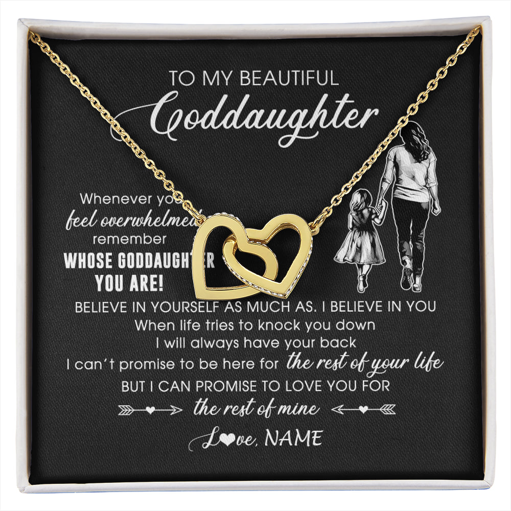 Interlocking Hearts Necklace 18K Yellow Gold Finish | 1 | Personalized To My Goddaughter Necklace From Godmother Whenever You Feel Overwhelmed Goddaughter Jewelry Birthday Graduation Christmas Customized Message Card | siriusteestore