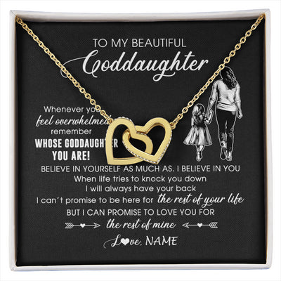 Interlocking Hearts Necklace 18K Yellow Gold Finish | 1 | Personalized To My Goddaughter Necklace From Godmother Whenever You Feel Overwhelmed Goddaughter Jewelry Birthday Graduation Christmas Customized Message Card | siriusteestore