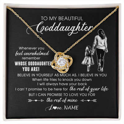 Love Knot Necklace 18K Yellow Gold Finish | 1 | Personalized To My Goddaughter Necklace From Godmother Whenever You Feel Overwhelmed Goddaughter Jewelry Birthday Graduation Christmas Customized Message Card | siriusteestore