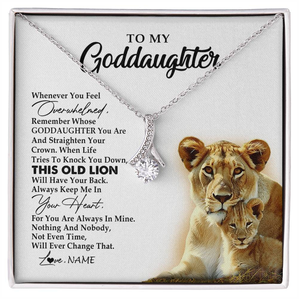 Alluring Beauty Necklace 14K White Gold Finish | 1 | Personalized To My Goddaughter Necklace From Godmother Whenever You Fell Overwhelmed Lion Goddaughter Birthday Christmas Customized Gift Box Message Card | siriusteestore