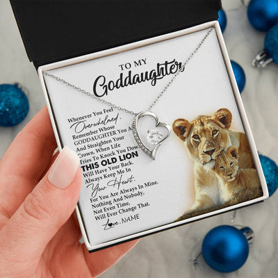 Forever Love Necklace 14K White Gold Finish | 2 | Personalized To My Goddaughter Necklace From Godmother Whenever You Fell Overwhelmed Lion Goddaughter Birthday Christmas Customized Gift Box Message Card | siriusteestore