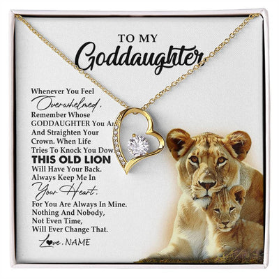 Forever Love Necklace 18K Yellow Gold Finish | 1 | Personalized To My Goddaughter Necklace From Godmother Whenever You Fell Overwhelmed Lion Goddaughter Birthday Christmas Customized Gift Box Message Card | siriusteestore