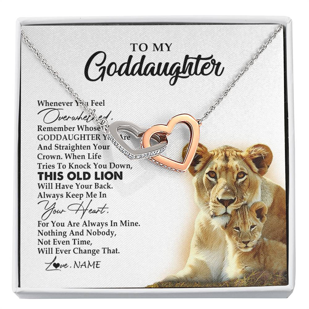 Interlocking Hearts Necklace Stainless Steel & Rose Gold Finish | 1 | Personalized To My Goddaughter Necklace From Godmother Whenever You Fell Overwhelmed Lion Goddaughter Birthday Christmas Customized Gift Box Message Card | siriusteestore
