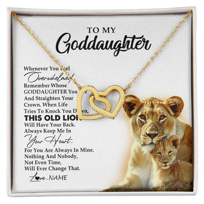 Interlocking Hearts Necklace 18K Yellow Gold Finish | 1 | Personalized To My Goddaughter Necklace From Godmother Whenever You Fell Overwhelmed Lion Goddaughter Birthday Christmas Customized Gift Box Message Card | siriusteestore