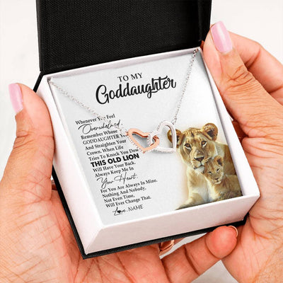 Interlocking Hearts Necklace Stainless Steel & Rose Gold Finish | 2 | Personalized To My Goddaughter Necklace From Godmother Whenever You Fell Overwhelmed Lion Goddaughter Birthday Christmas Customized Gift Box Message Card | siriusteestore