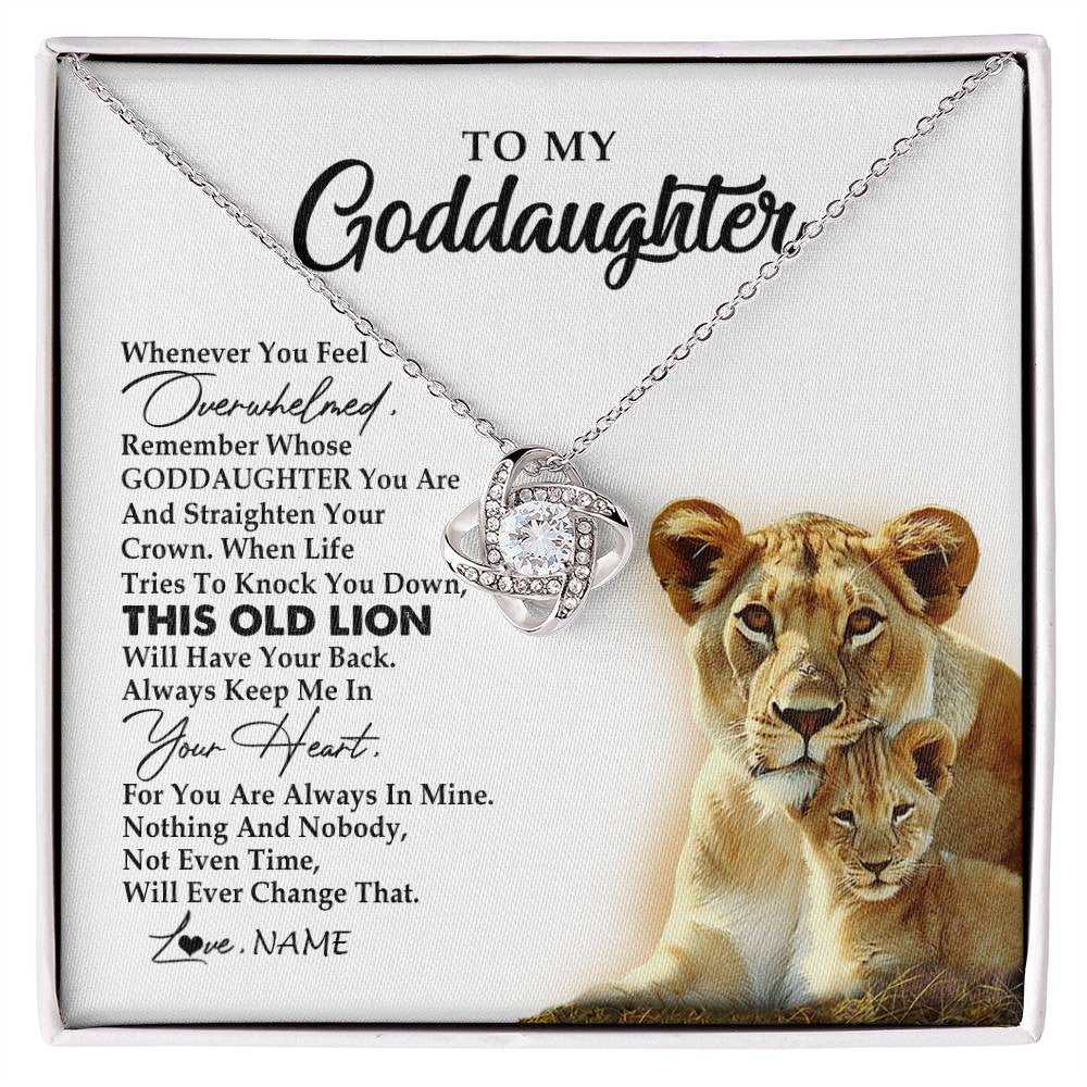 Love Knot Necklace 14K White Gold Finish | 1 | Personalized To My Goddaughter Necklace From Godmother Whenever You Fell Overwhelmed Lion Goddaughter Birthday Christmas Customized Gift Box Message Card | siriusteestore
