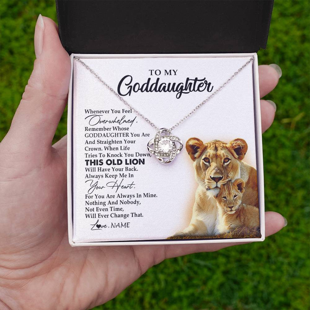 Love Knot Necklace 14K White Gold Finish | 2 | Personalized To My Goddaughter Necklace From Godmother Whenever You Fell Overwhelmed Lion Goddaughter Birthday Christmas Customized Gift Box Message Card | siriusteestore