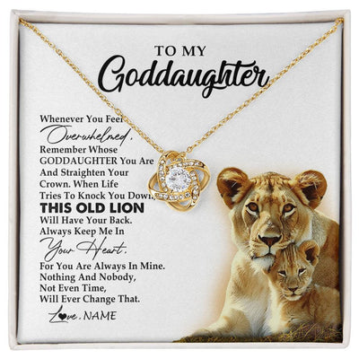 Love Knot Necklace 18K Yellow Gold Finish | 1 | Personalized To My Goddaughter Necklace From Godmother Whenever You Fell Overwhelmed Lion Goddaughter Birthday Christmas Customized Gift Box Message Card | siriusteestore