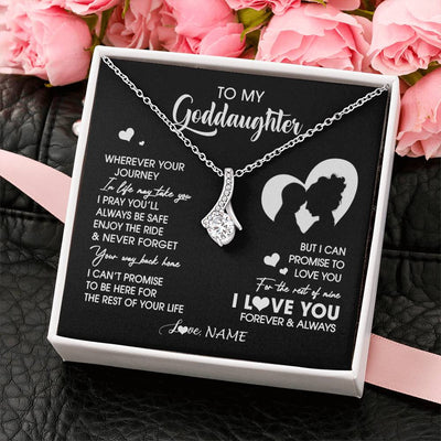 Alluring Beauty Necklace 14K White Gold Finish | 2 | Personalized To My Goddaughter Necklace From Godmother Wherever Your Journey Goddaughter Birthday Gifts Graduation Christmas Customized Gift Box Message Card | siriusteestore