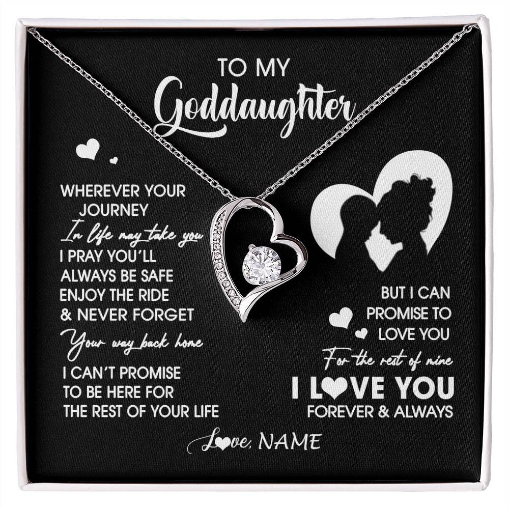 Forever Love Necklace 14K White Gold Finish | 1 | Personalized To My Goddaughter Necklace From Godmother Wherever Your Journey Goddaughter Birthday Gifts Graduation Christmas Customized Gift Box Message Card | siriusteestore