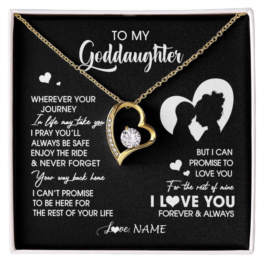 Forever Love Necklace 18K Yellow Gold Finish | 1 | Personalized To My Goddaughter Necklace From Godmother Wherever Your Journey Goddaughter Birthday Gifts Graduation Christmas Customized Gift Box Message Card | siriusteestore
