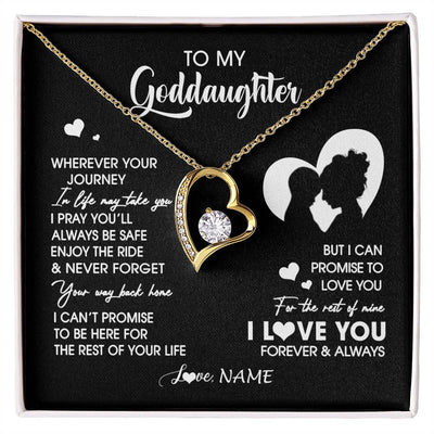 Forever Love Necklace 18K Yellow Gold Finish | 1 | Personalized To My Goddaughter Necklace From Godmother Wherever Your Journey Goddaughter Birthday Gifts Graduation Christmas Customized Gift Box Message Card | siriusteestore