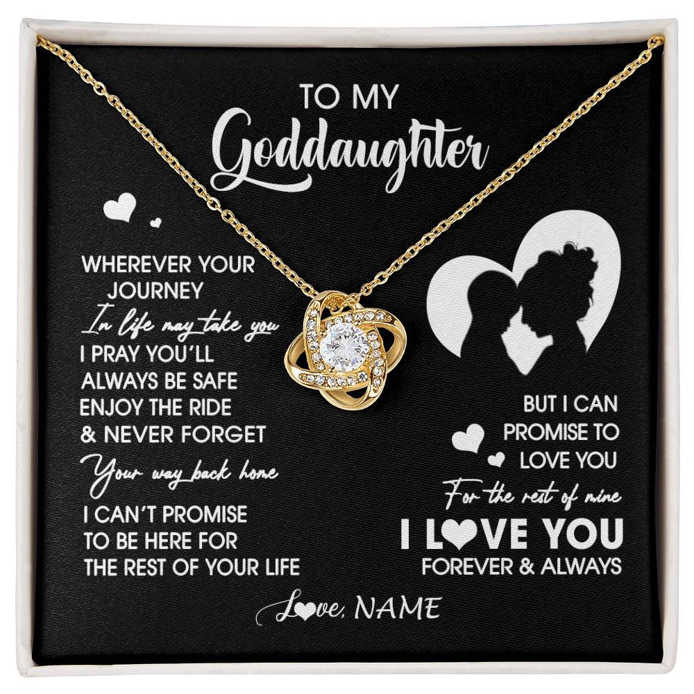 Love Knot Necklace 18K Yellow Gold Finish | 1 | Personalized To My Goddaughter Necklace From Godmother Wherever Your Journey Goddaughter Birthday Gifts Graduation Christmas Customized Gift Box Message Card | siriusteestore