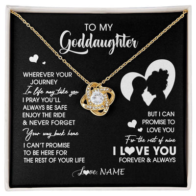 Love Knot Necklace 18K Yellow Gold Finish | 1 | Personalized To My Goddaughter Necklace From Godmother Wherever Your Journey Goddaughter Birthday Gifts Graduation Christmas Customized Gift Box Message Card | siriusteestore