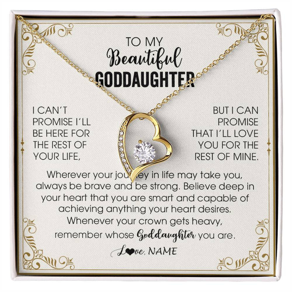 Forever Love Necklace 18K Yellow Gold Finish | 1 | Personalized To My Goddaughter Necklace From Godmother Wherever Your Journey in Life There Birthday Christmas Graduation Customized Gift Box Message Card | siriusteestore