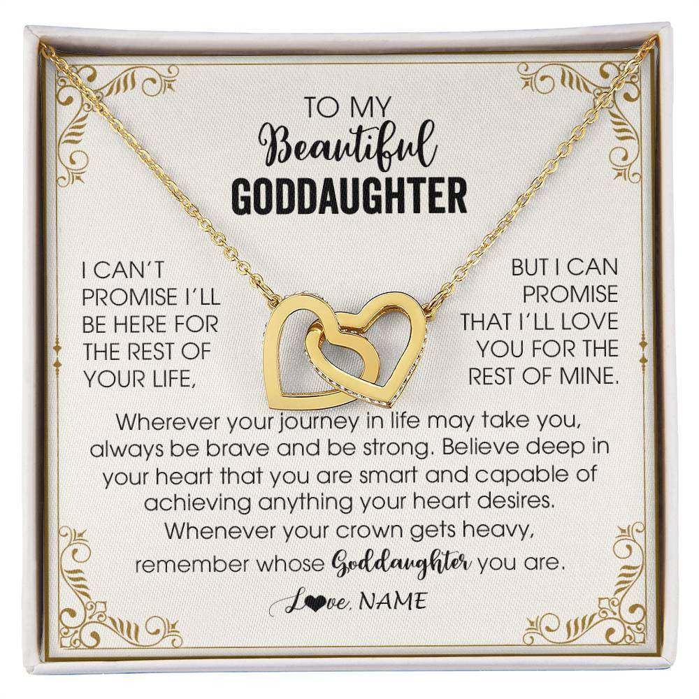 Interlocking Hearts Necklace 18K Yellow Gold Finish | 1 | Personalized To My Goddaughter Necklace From Godmother Wherever Your Journey in Life There Birthday Christmas Graduation Customized Gift Box Message Card | siriusteestore