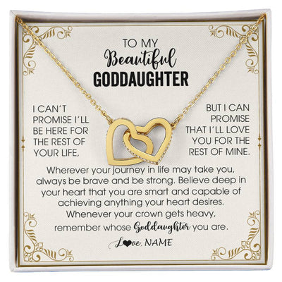 Interlocking Hearts Necklace 18K Yellow Gold Finish | 1 | Personalized To My Goddaughter Necklace From Godmother Wherever Your Journey in Life There Birthday Christmas Graduation Customized Gift Box Message Card | siriusteestore