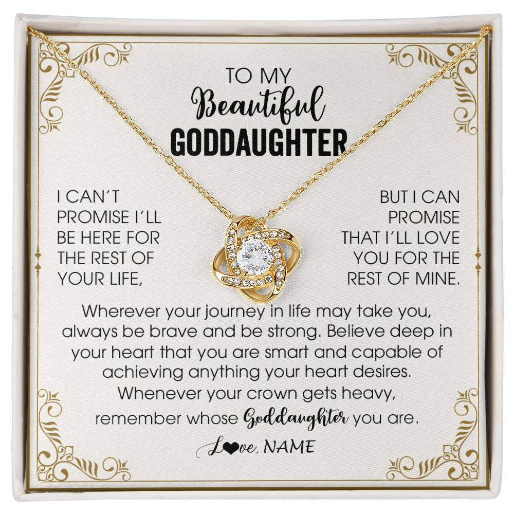 Love Knot Necklace 18K Yellow Gold Finish | 1 | Personalized To My Goddaughter Necklace From Godmother Wherever Your Journey in Life There Birthday Christmas Graduation Customized Gift Box Message Card | siriusteestore