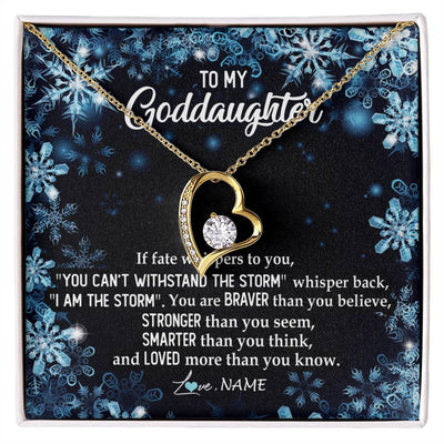 Forever Love Necklace 18K Yellow Gold Finish | Personalized To My Goddaughter Necklace From Godmother Whisper Back I Am The Storm Goddaughter Jewelry Birthday Graduation Christmas Customized Message Card | siriusteestore