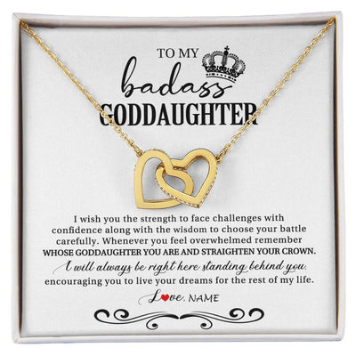 Interlocking Hearts Necklace 18K Yellow Gold Finish | Personalized To My Goddaughter Necklace From Godmother Wish You The Strength Goddaughter Birthday Graduation Christmas Customized Gift Box Message Card | siriusteestore